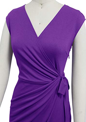 Image of Berydress Women's Vintage V-Neck Sheath Casual Party Work Faux Black Wrap Dress