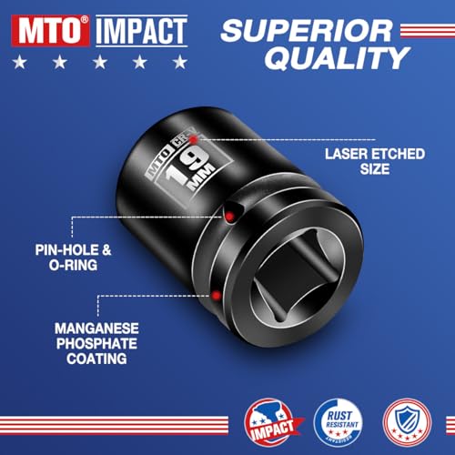 Image of MTO 1 /2 inch Drive 19mm Shallow Impact Socket, 6-Point Metric Socket for Automotive Maintaince, CR-V Steel Meets ANSI Standards