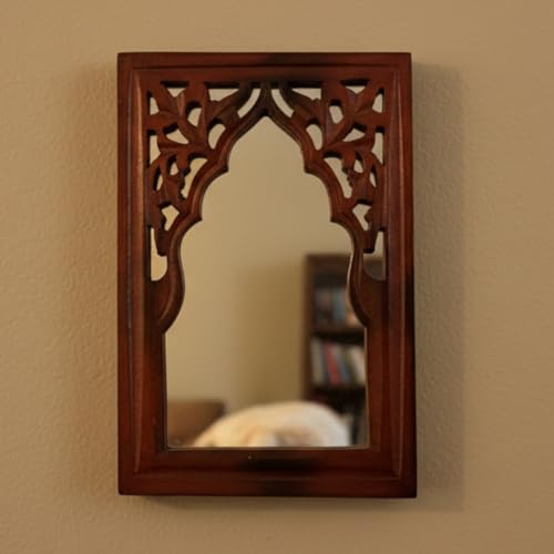 Handcrafted Traditional Brown Rajasthani MDF Wooden Mirror Jharok...