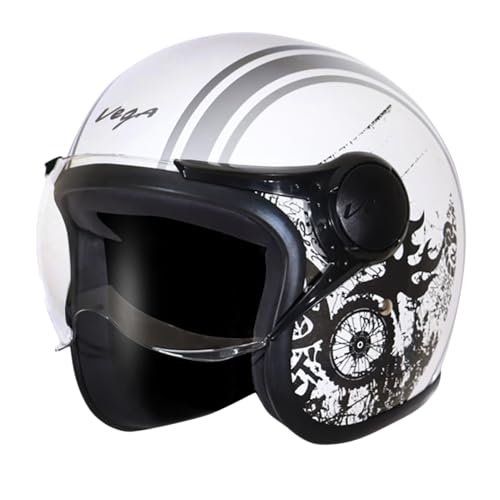 Image of Vega Jet Old School W /Visor White Silver Helmet-L