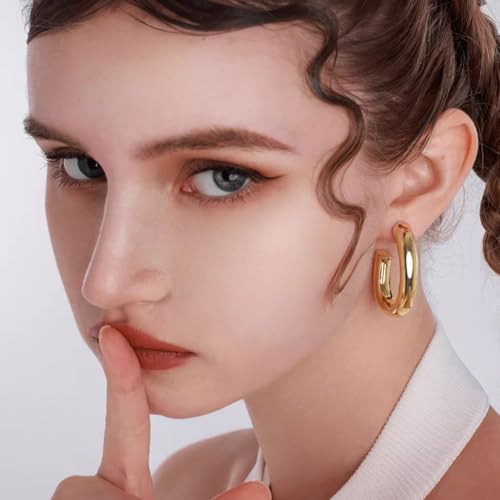 6 Pairs Chunky Silver Gold Hoop Earrings Set for Women 14K Gold Plated Hypoallergenic Thick Open Huggie Hoop Set Pack Jewelry Gifts4