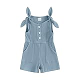 Fernvia Toddler Baby Girl Summer Clothes Sleeveless Ribbed Knitted Jumpsuit Shorts Overalls Baby One Piece Outfit (A Blue, 18-24 Months)