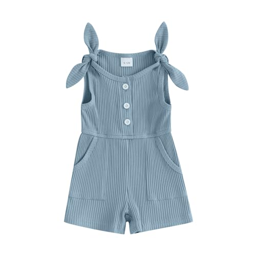 Image of Fernvia Toddler Baby Girl Summer Clothes Sleeveless Ribbed Knitted Jumpsuit Shorts Overalls Baby One Piece Outfit