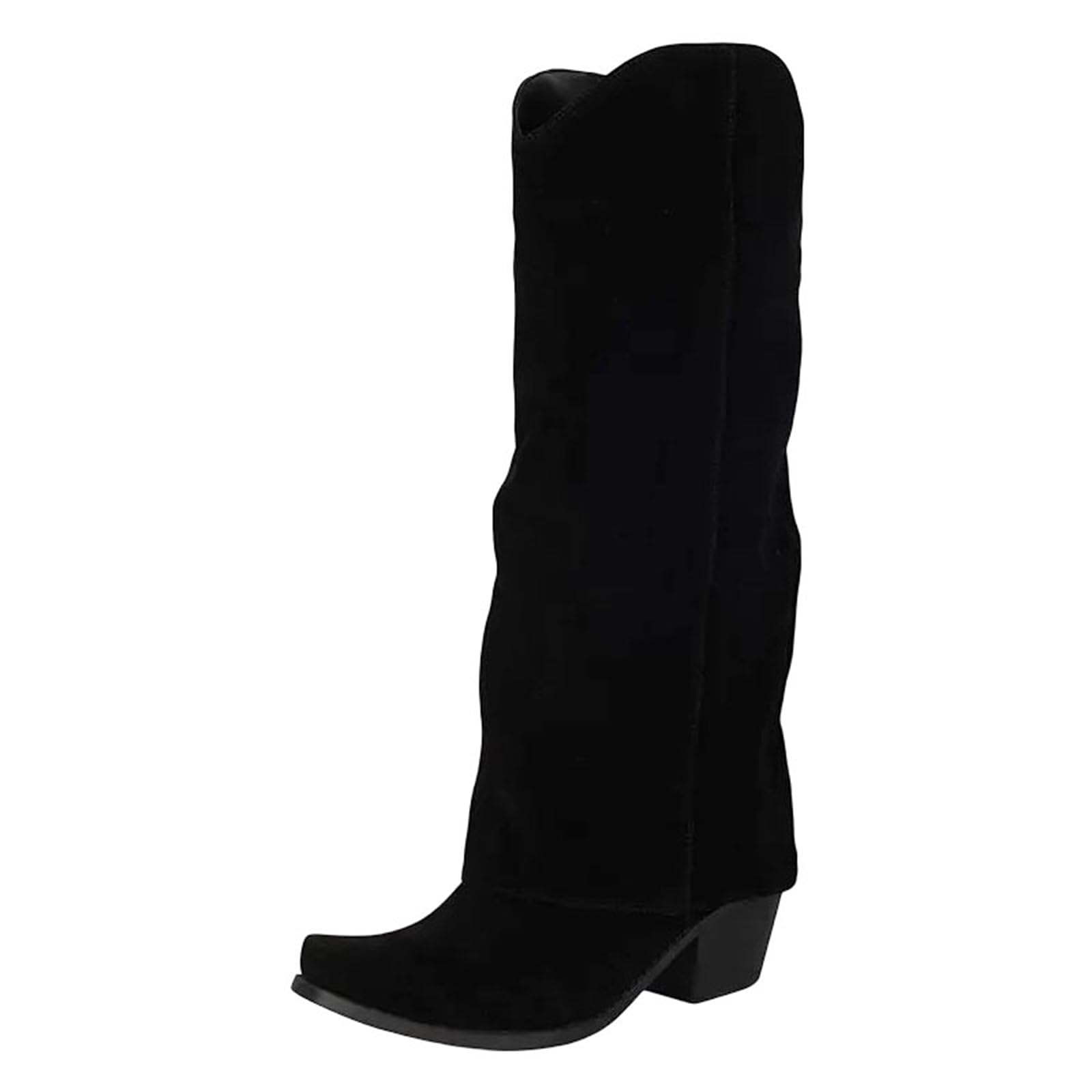 Womens Slip-On Knee-High Boots With A Stylish Square Toe And A Comfortable High Block Heel For Fashionable Wear