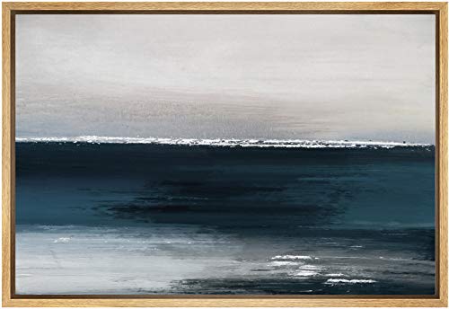 SIGNWIN Framed Canvas Wall Art Blue Ocean Print Abstract Brushstroke Canvas Prints Home Artwork Decoration for Living Room,Bedroom - 24x36 inches