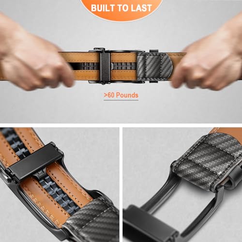 Image of BULLIANT Men Ratchet Leather Belt True-to-size 1 3 /8 inch-Gift Boxed | Smooth Sliding for Micro Fit | Holeless for Dress or Casual