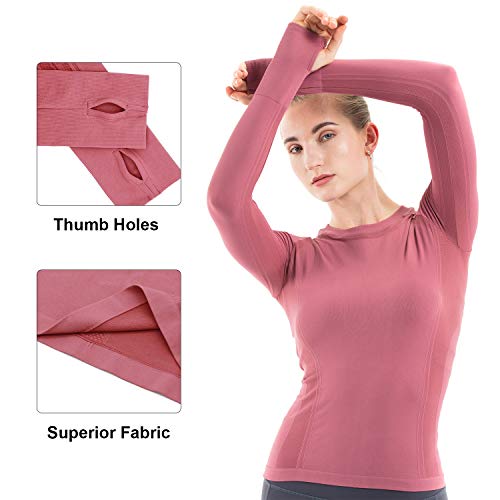 Image of MathCat Seamless Workout Shirts for Women Long Sleeve Yoga Tops Sports Running Shirt Breathable Athletic Top Slim Fit XS-XL