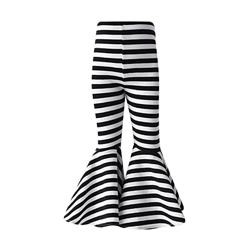 Toddler Baby Girls Ruffle Leggings Bell Bottom Flare Pants Cotton Long High Waist Striped Stretch Trousers Slim Fit