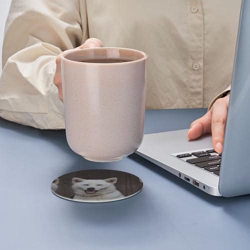 Blue Eyed White Dog Untersetzer-Set für Getränke, hitzebeständig, wasserdicht, mit elegantem Druck-Design, mit Aufbewahrungsbox (Zuhause, Büro, Bar-Zubehör), 6 Stück