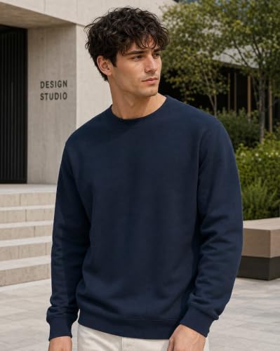 Image of Nobero Sweatshirts for Man Stylish | 280 GSM Rich Cotton Fleece Solid Regular Fit Full Sleeve Sweatshirt for Men | Stylish Casual Wear Winter Crew Neck Sweatshirt for Men