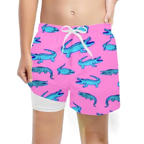 Generisch 2026 Bañador de moda para niños con forro de compresión, pantalones cortos de baño elásticos, Rosa., 14-16 años