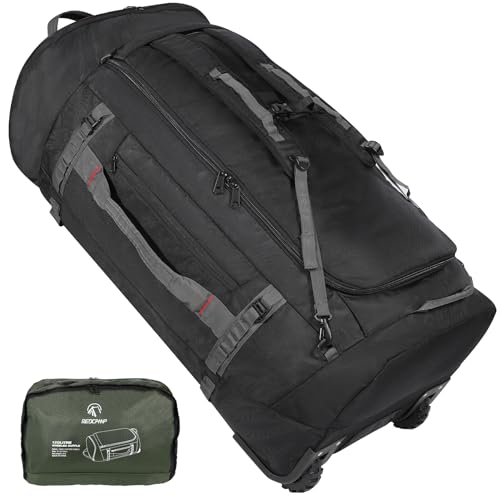 REDCAMP 120L Extra Große Reisetasche mit Rollen, Faltbare 2-Rad Trolley Sporttasche Reisetasche mit Rädern Weichgepäck, Geeignet für Reise- und Campinggepäcktaschen, schwarz