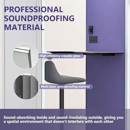 Cabina de sonido de oficina con privacidad acústica - Cabina portátil insonorizada con estructura blanca y esquinas curvas, sala con placa de acero insonorizante y luz, interior púrpura para estudio (42.52 pulgadas) miniatura 4