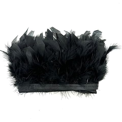 LONDGEN 2yards Turkey Feathers Fringe Trim Fashion Dress Sewing Crafts Costumes Decoration (Black) Cover