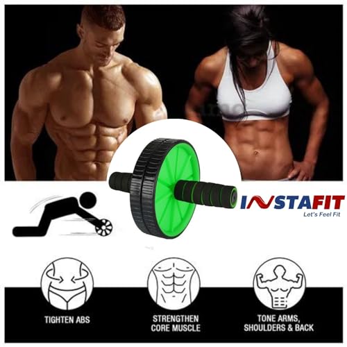 Image of Instafit AB Roller Wheel for Men and Women for Abdominal Exercise Core Workouts with Knee Mat (Multicolor) (Green)