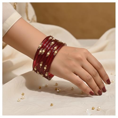 Image of SUNDRAM Women's Premium Fancy Glass Bangles for Women & Girls |with Zircon Gemstone Work & Charm| Traditional Ethnic Bangles Set of 12