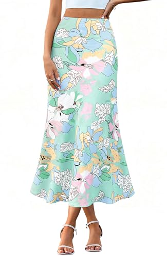 Image of BTFBM Satin Skirts for Women Trendy 2026 Summer Fall | High Waisted A-Line Leopard Print,Floral Print, Business Casual,Cocktail,Wedding Guest,Long Silk Midi Skirt