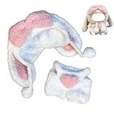 COTENOI 17cm Doll Clothes - Clothes for Dolls Outfit - Accessories for 17cm Dolls Clothes + Big Dropping Bunny Ear Headwear + Pink Plush Bunny Overalls, No Doll Included
