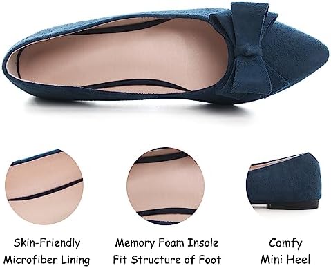 Women's Pointed Toe Ballet Flats Casual Dress Shoes Size 7.5 for Crews Women Dressy Comfortable Slip-On Loafers Bow-Knot Suede Navy Flats | Image 3