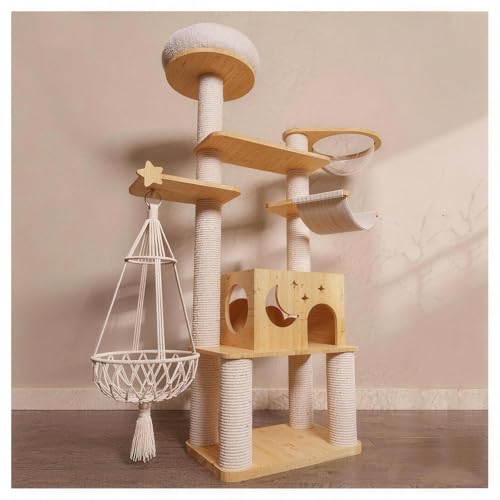 Arbre à Chat en Bois Massif avec Capsule Spatiale Panier Suspendu...