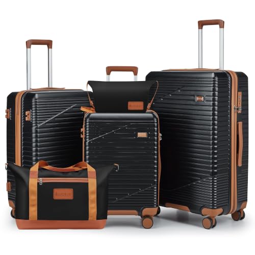 Image of NEISIA Luggage Sets 3 Piece, Expandable Hard Shell Carry on Suitcase with Spinner Wheels and TSA Lock, Travel Lightweight Luggage Set with YKK Zippers (Black(N), 5 piece sets(20 /24 /28 /DB /TB)