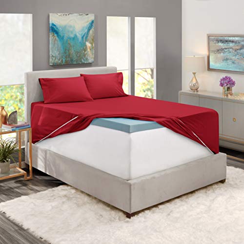 Image of Nestl Full Bed Sheet Set - Burgundy Red - 4-Piece Extra Deep Pocket | Instantly Soft, Night-One Ready (No Wash Required). Fits Extra Deep Pockets up to 24 Inches, 360-Degree Elastic Grip