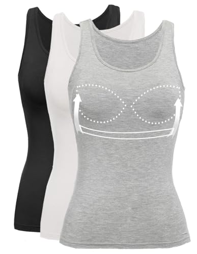 Tank Top with Built in Bra Cup for Women Casual Wide Strap Sleevless Layer Camisole Yoga Top Pack S-3XL