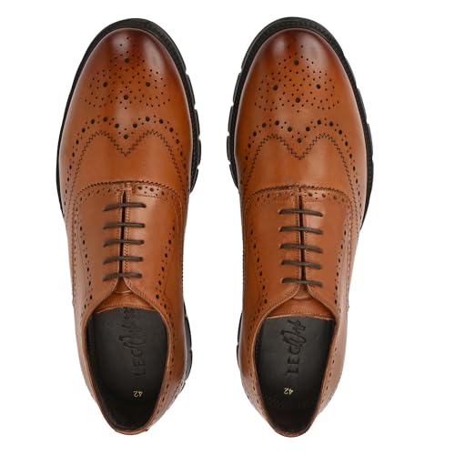 Image of Legwork Informal Brogue 2.0 - Italian Leather Hybrid Dress Shoes with XL Extralight Outsole | Ultra-Lightweight & Comfortable Oxford Wingtip | All-Black Elegance