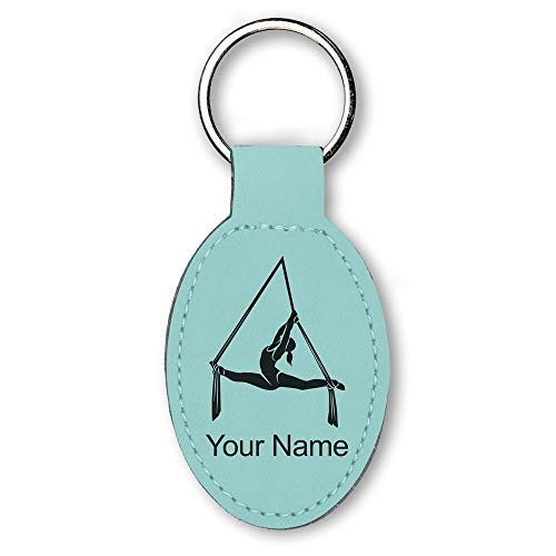 LaserGram Oval Keychain, Aerial Silks, Personalized Engraving Included (Teal)