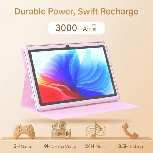 Image of Tablet 7 Inch Andriod with Protective Case, RAM 8GB(3+5Expand) ROM 32GB 1TB Expand, IPS 1024 * 600 Bluetooth, WiFi, GMS, Widevine L1,YouTube, Netfilx (Pink)
