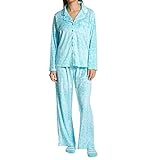 Karen Neuburger womens Long Sleeve Minky Fleece Girlfriend Pj With Socks Pajama Set, Aqua Damask, Large US