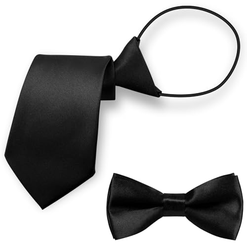 URAQT Ensemble Noeud Papillon et Cravate Enfant Pré-noué, Set de Cravate Garçon pour Mariage Anniversaire École, Accessoire Formel en Satin et Polyester, Lavable en Machine, Noir – vue 9