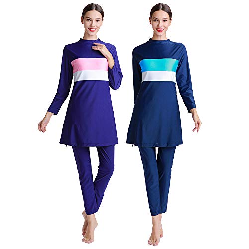 YEESAM Muslim Swimming Suits for Women Tummy Control Plus Size Full Coverage Islamic Modest Bathing Suits Burkini Stripes4