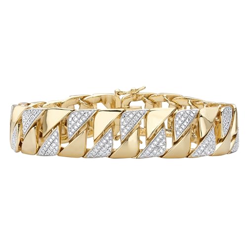 PalmBeach Men's 18K Yellow Gold Plated Genuine Diamond Accent Interlocking Link Bracelet 8.5