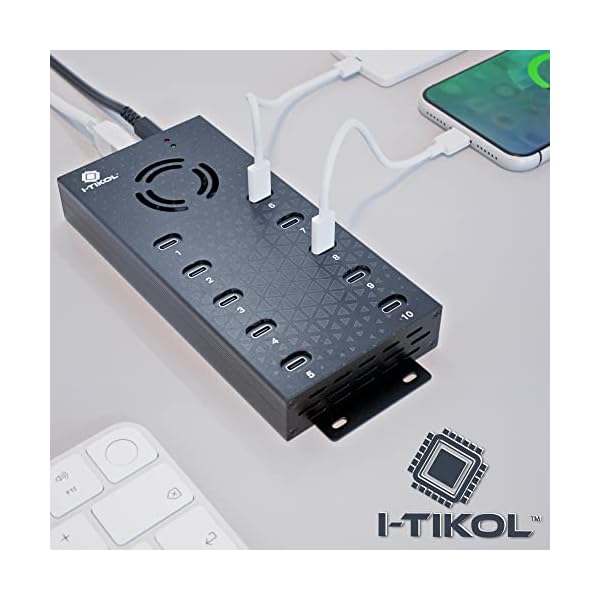 USB 2.0 Hub Type-C Multi Safety 10 Ports Powered, with AC Adapter, Aluminum USB Splitter with Cooling Fan - Type C for Laptops & PC, PC,Flash Drives, HDD, Hard Drive, Mouse, XPS, Xbox, Keyboard - Image 8