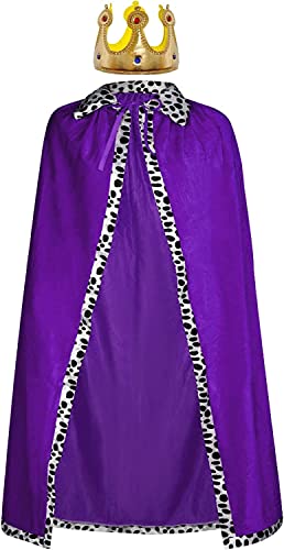 jerbro King's Robe Queen Coat Velvet Coat Costume + Crown King Queen for Women Men Halloween Adults Theme Party Theatre Fancy Dress Cosplay Carnival Fancy Dress Accessories (Purple