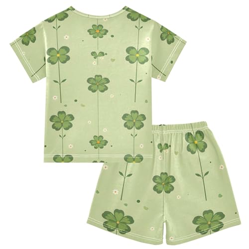 Summer Pajama Set Four Leaf Clover Green Tile Pattern, Short Sleeve Sleepwear Nightwear2