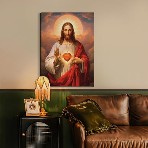 Qgnbgbj Framed Sacred Heart Of Jesus Picture Wall Art Divine Mercy Picture Canvas Wall Decor Christ Jesus Portrait Poster Prints Christian Religious Artwork For Living Room Bedroom thumb #2