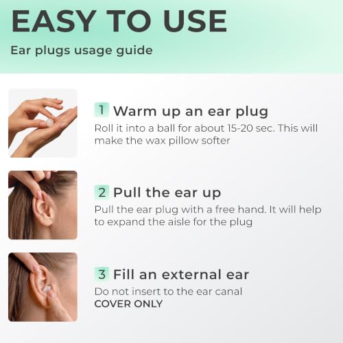 Image of Peace&Quiet PQ Wax Ear Plugs for Sleeping, Swimming - 30 Soft Noise Cancelling Silicone Gel Wax Earplugs for Sleep and Swimmers, Ear Protection with Sound Blocking Level of 32 Db, Green