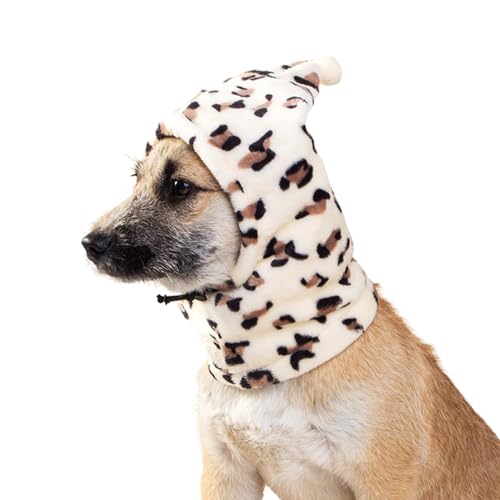BT Bear Plush Dog Hats,Warm Pet Cover,Winter Hat Dog Head Wrap Quiet Ears for Dogs,Muffs Noise Protection for Small Medium Dogs (Leopard,S)