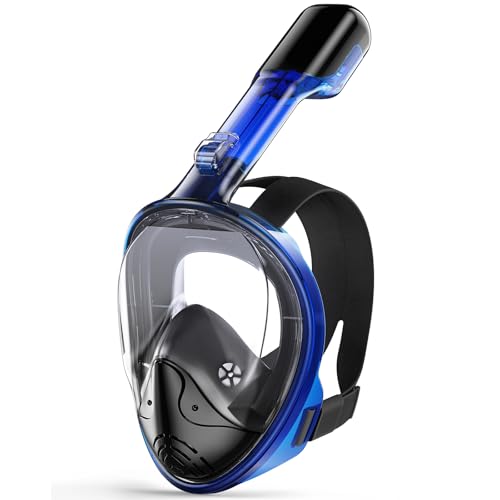 Greatever Full Face Snorkel Mask, Snorkeling Gear for Adults with Latest Dry Top Breathing System and Detachable Camera Mount, Foldable Snorkel Mask Adult, Snorkels Anti-Fog?Dark Blue?