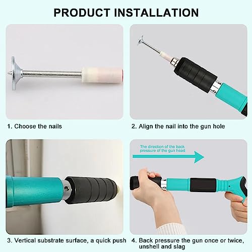 Image of Nail Wall Fastening Tool for Cement Wall - Manual Steel Nails Gun, Portable Concrete Nail Gun with 10 Nails - Lightweight and Efficient Household Woodworking Tool inch