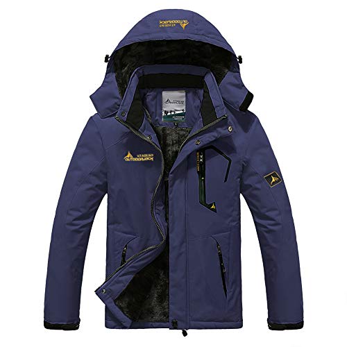 Susclude Mens Mountain Waterproof Fleece Insulated Ski Jacket Windproof Rain Jacket Snow Coat Snowboarding Jackets Deep Blue L