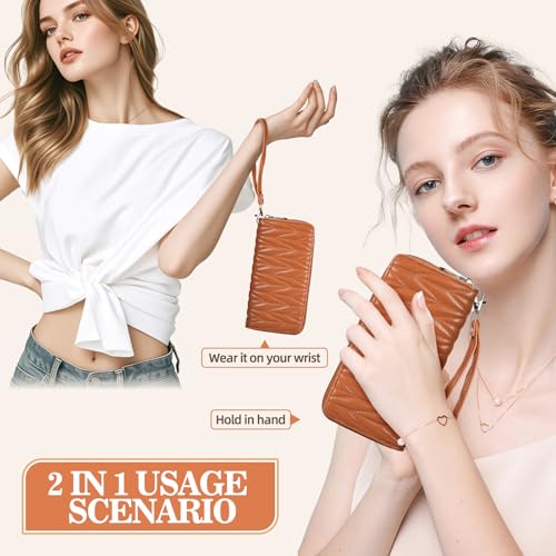 Women's PU Leather Wristlet Wallet with Mobile Phone Pocket - 8 Card Slots, Slim Design, Comes with Gift Box - Stylish Diffractive Diamante Pattern (Black)3