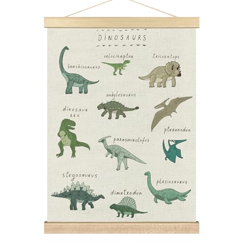 Image of BCUANGD Dinosaur Dino Wall Decor - Baby Toddler Boys Room Wall Art Poster Hanger with Wood Frames, Inspirational Wall Hanging Canvas Decor for Kids Room Nursery Bedroom, 12x16 Inches