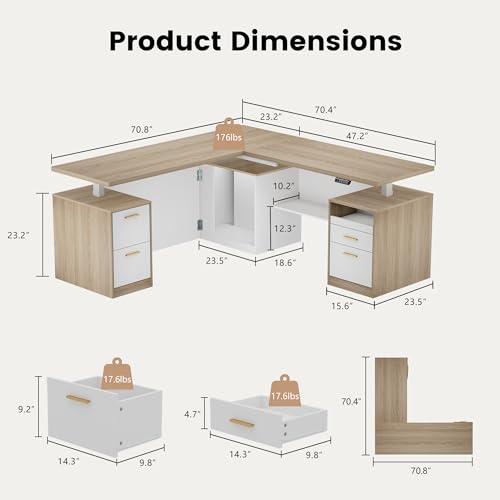 Image of ModernMate 71 inch L Shaped Electric Standing Desk with 5 Drawers & CPU Storage