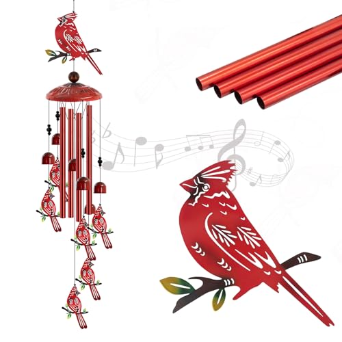 Cardinal Wind Chimes for Outside, 35'' Metal Cardinal WindChimes Gifts for Women/Men, Decoration for Outdoor, Home, Garden, Patio, Backyard