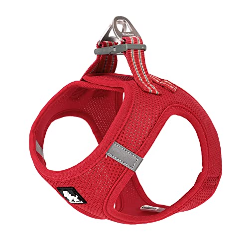 TRUE LOVE Dog Harness Soft Air Mesh Adjustable Reflective Pet Vest for Small and Medium Breeds, Large, Red