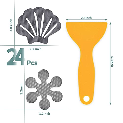Alinn Anti Slip Shower Stickers, 24 Pack Fashion Shell Snowflake Style Design Safety Bathtub Strips Non-Slip Bathtub Sticker For Bathtub, Bathroom, Kitchen, Stairs Steps, With Scraper, Gray #TOP1