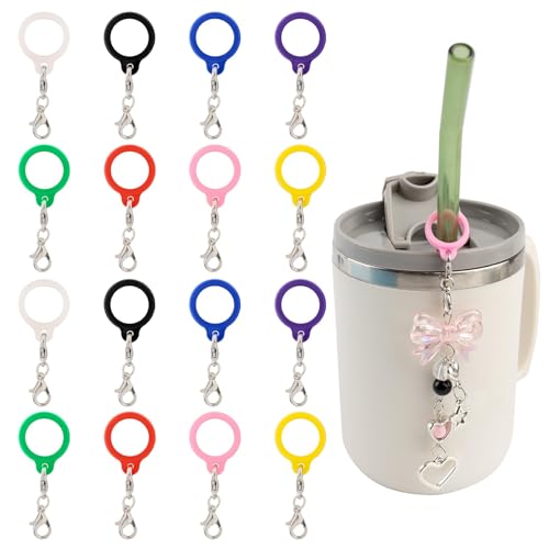 Framendino, 16 Pack Straw Toppers Charm Dangle Adapters Cup Accessories for Tumbler Decorations
